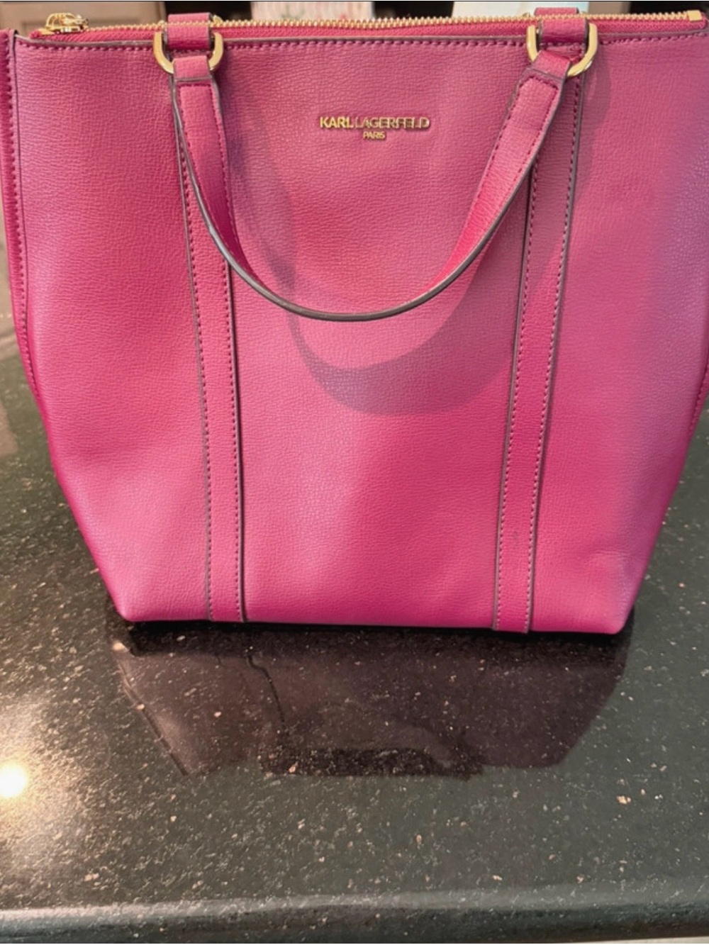 Beautiful bag Karl Lagerfeld Magenta Leather Structured Tote with Gold Hardware